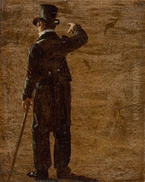 Study Of A Figure From Behind (portrait Of Crown Prince Christian Frederik Of Denmark In Naples?) Oil Painting by Johan Christian Dahl