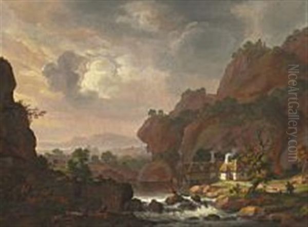 Nordic Landscape With A Thatched Cottage Oil Painting by Johan Christian Dahl