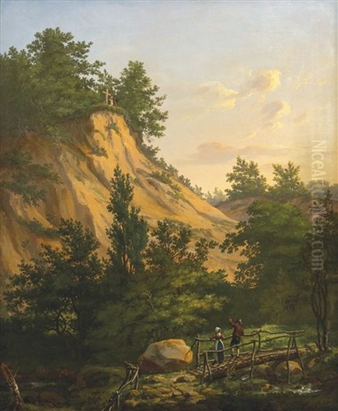 Cross On A Cliff (klintekorset) At Liselund Park On Mon Oil Painting by Johan Christian Dahl