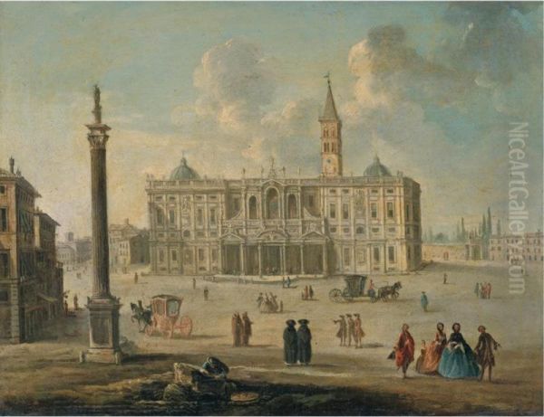 Rome, A View Of The Basilica Of Santa Maria Maggiore Oil Painting by Julio Antonio