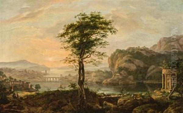 Sydlandsk Landskap Med Rundt Tempel Oil Painting by Johan Christian Dahl