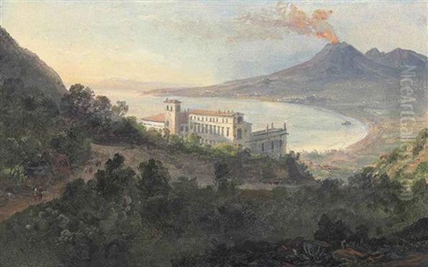 View Over Quisisana Towards The Bay Of Naples, Vesuvius Beyond Oil Painting by Johan Christian Dahl