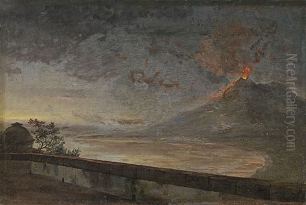 View Over The Bay Of Naples With Vesuvius Oil Painting by Johan Christian Dahl