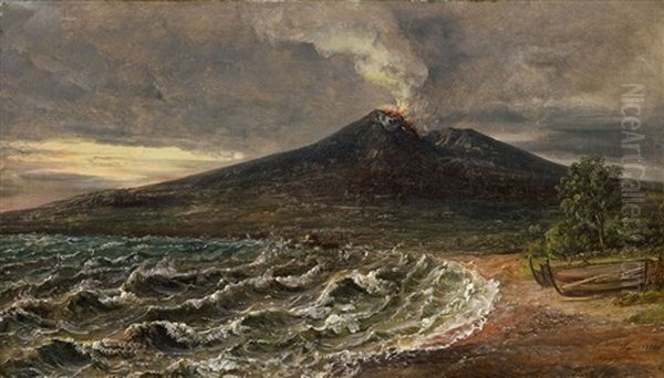 View Of Vesuvius From The Coast Of Castellammare Oil Painting by Johan Christian Dahl