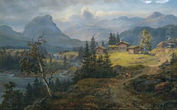 View Of Oylo Farm, Valdres Oil Painting by Johan Christian Dahl