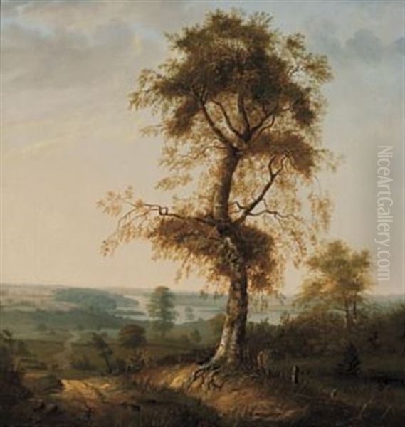 Bjerk I Hostlandskap Oil Painting by Johan Christian Dahl