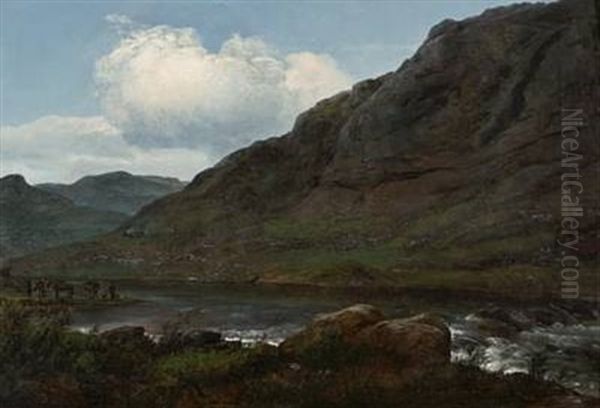 Elv Pa Hardangervidda Oil Painting by Johan Christian Dahl