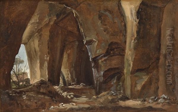 Grotto By Naples (study) Oil Painting by Johan Christian Dahl