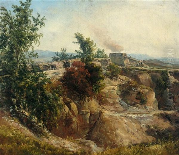 Kalkovn Ved Maxen (chalkpit Near Maxen) Oil Painting by Johan Christian Dahl