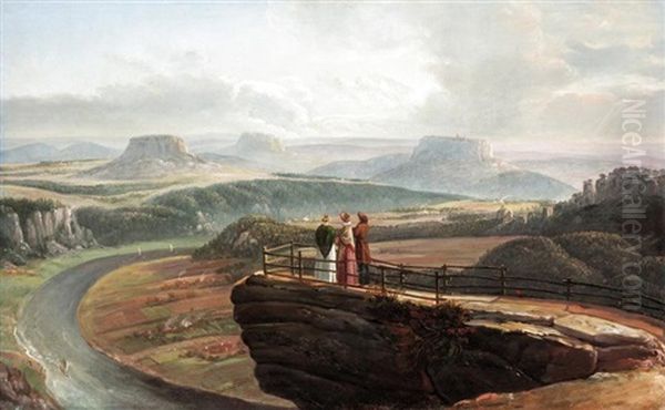 View From The Bastei, Dresden Oil Painting by Johan Christian Dahl