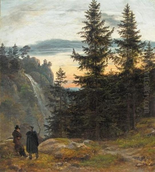 Utsikt Med Foss Oil Painting by Johan Christian Dahl