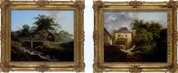 Rustic German Landscape (+ Another Similar; Pair) Oil Painting by Johan Christian Dahl