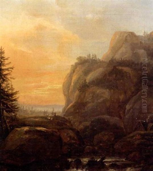 Norsk Landskab Oil Painting by Johan Christian Dahl