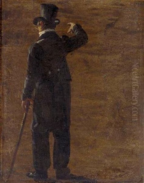 A Figure In A Morning Coat And Top Hat, Seen From Behind Oil Painting by Johan Christian Dahl