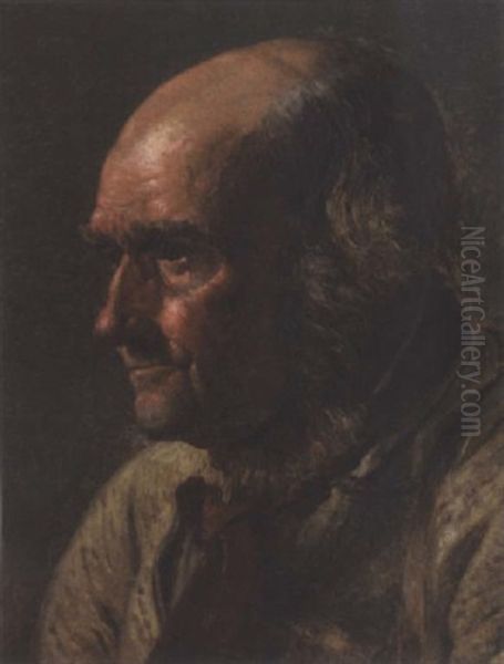 Portrettstudie Av En Gammel Man Sett I Profil Oil Painting by Johan Christian Dahl