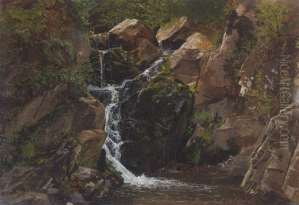 A Waterfall In Morgenbach, Germany Oil Painting by Johan Christian Dahl