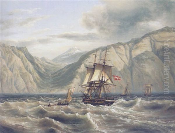 Danske Orlogsskibe Udenfor Norges Kyst Oil Painting by Johan Christian Dahl