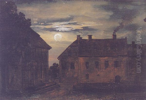 Gamle Hus I Manneskin Oil Painting by Johan Christian Dahl