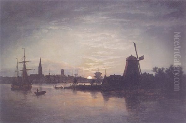 The Oder Near Svinemunde, Moonlight Oil Painting by Johan Christian Dahl