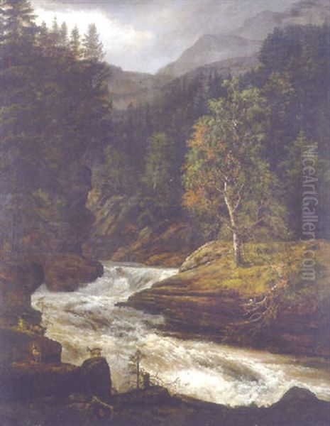 Gebirgslandschaft Mit Wildbach Bei Hemsedal Oil Painting by Johan Christian Dahl