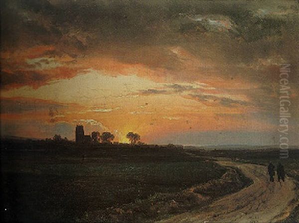 Landscape Near Lippe At Sunset Oil Painting by Johan Christian Dahl