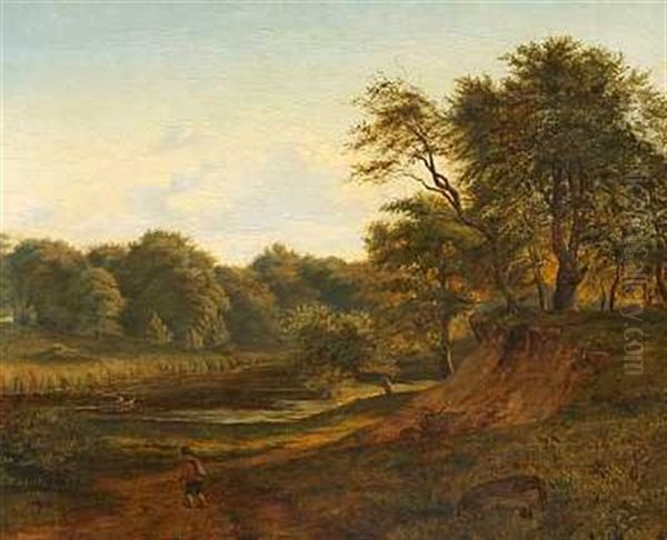 Sommerlandskab Med Vandringsmand Oil Painting by Johann Vilhelm Ludwig Dahl