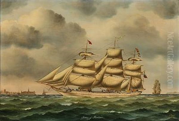 The Ship Osmo Of Raumo Off Shore Kronborg Castle Oil Painting by Jorgen Dahl