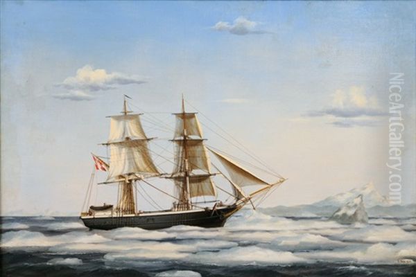 A Danish Brig In The Arctic Sea Oil Painting by Jorgen Dahl