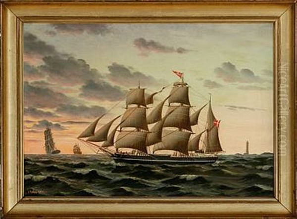 Barque Mary Of Odense Off The Coast Of Skagen Oil Painting by Jorgen Dahl