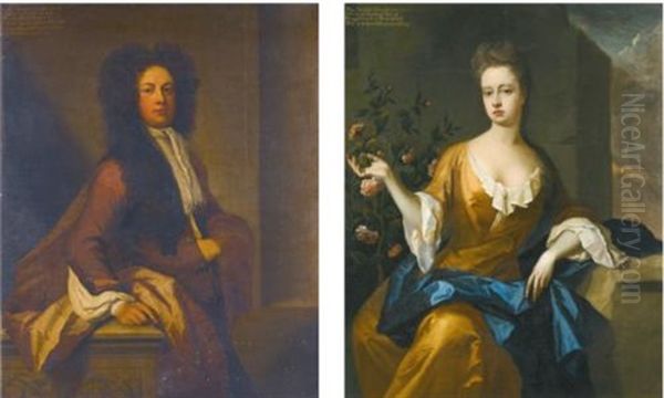 Portraits Of Colonel Robert Honywood; And His Wife Mary (pair) Oil Painting by Michael Dahl