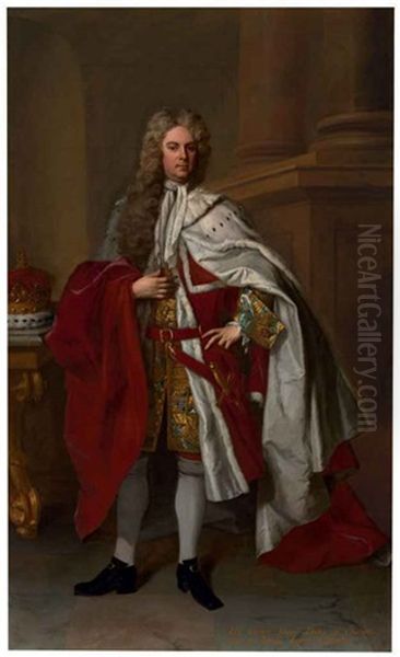 Portrait Of James Brydges, 1st Duke Of Chandos In Peer's Robes With A Ducal Coronet Oil Painting by Michael Dahl