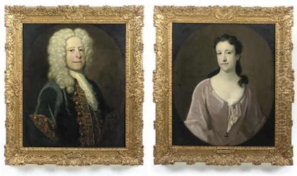 Portrait Of A Gentleman (hugh Smith Of Weald Hall, Sheriff Of Essex?; + Portrait Of A Lady; Pair) Oil Painting by Michael Dahl