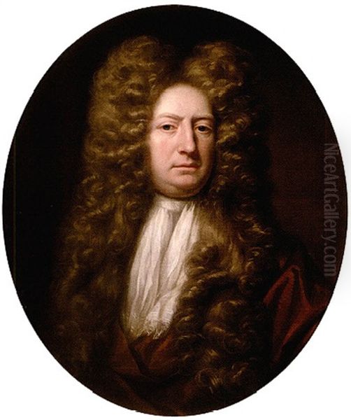 Portrait Of Mr. Grosvenor Wearing Brown Robes And A White Necktie Oil Painting by Michael Dahl