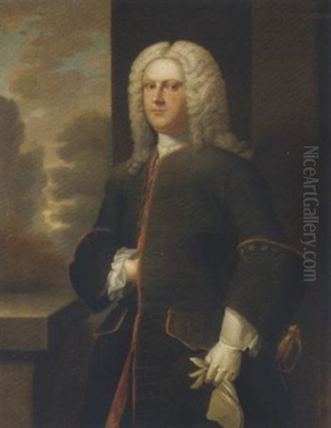 Portrait Of Sir Cholmeley Dering, M.p. For Kent, Wearing A Green Jacket Oil Painting by Michael Dahl