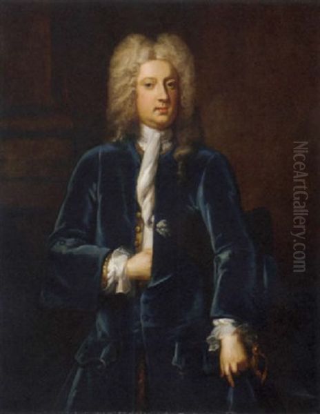 Portrait Of A Gentleman (admiral Vechell?) In A Blue Coat Oil Painting by Michael Dahl