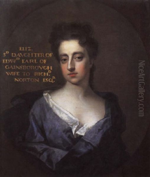 Portrait Of Elizabeth, Third Daughter Of Edward, Earl Of Gainsborough And Wife Of Richard Norton, Esq., In A Blue Dress Oil Painting by Michael Dahl