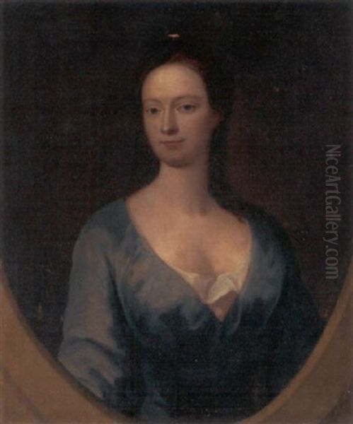 Portrait Of Hester Nee Cornish, Wife Of John Gannett Of Blandford Forum, In A Blue Dress Oil Painting by Michael Dahl