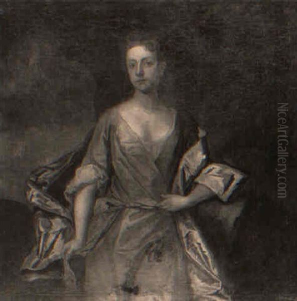 Portrait Of Mary, Daughter Of Sir Cecil Bisschopp, Leaning On A Rock by Michael Dahl