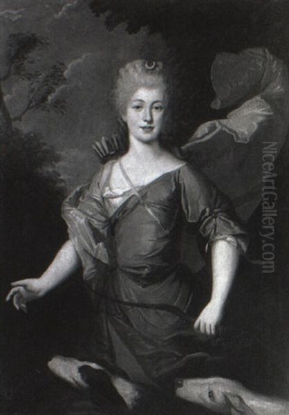 Portrait Of A Lady As Diana Accompanied By Hounds Oil Painting by Michael Dahl