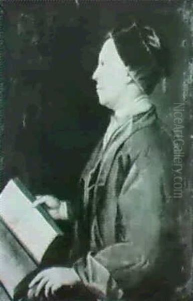 Portrait Of A Naturalist, Seated Half Length In Profile     To The Left, Wearing A Blue Coat & Cap, Holding Open Book. Oil Painting by Michael Dahl