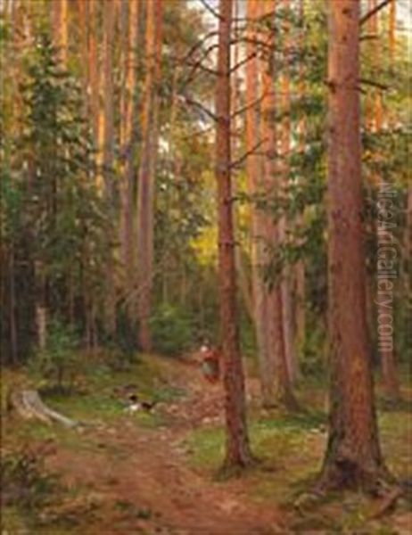 Forest Scene In An Evening Light Oil Painting by Siegwald Johannes Dahl