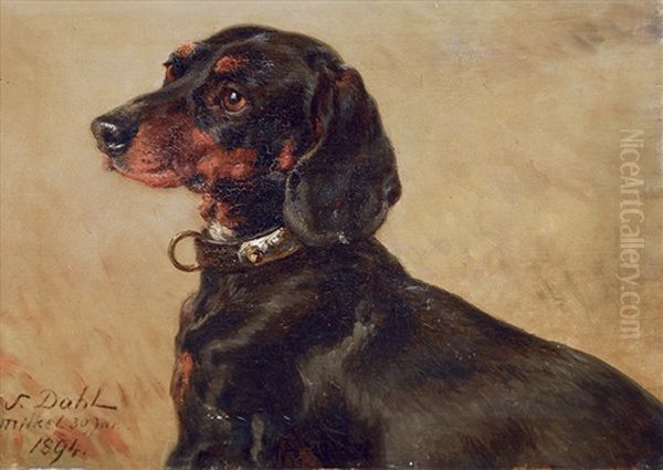 Portrait Of A Dachshund Oil Painting by Siegwald Johannes Dahl