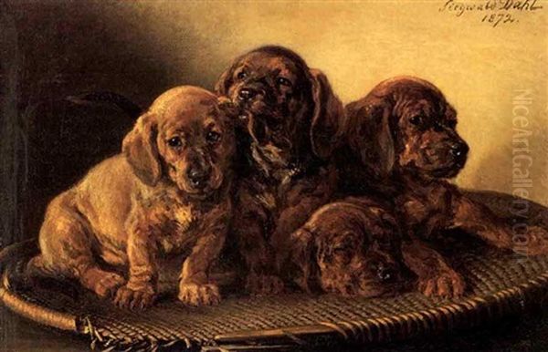 Vier Hundewelpen Oil Painting by Siegwald Johannes Dahl