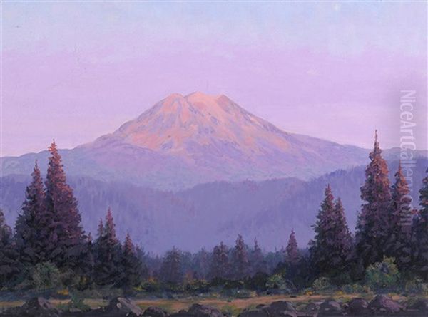 Evening Glow On Deer Mountain, Ketchikan, Alaska; Alaskan Mountains At Sunset (two) Oil Painting by Jules B. Dahlager