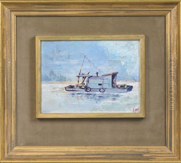 An Alaskan Seascape With The Fishing Boat Unuk Oil Painting by Jules B. Dahlager