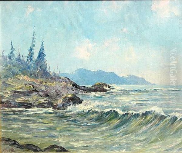 Alaska's Rocky Shore Line Near Ketchikan Oil Painting by Jules B. Dahlager