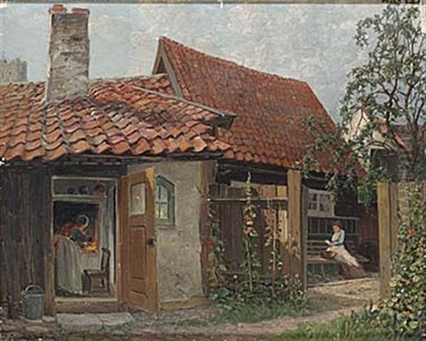 Gardsinterior, Visby Oil Painting by Vilhelm Dahlbom