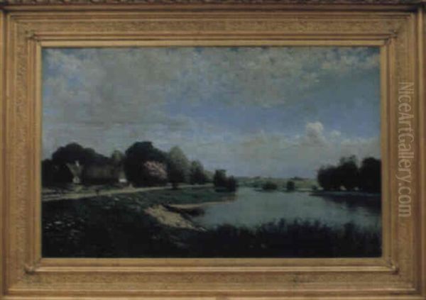 Skansk Gard Vid Vattendrag Oil Painting by Vilhelm Dahlbom