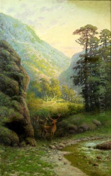 Deer In The Foothills Oil Painting by Carl Christian Dahlgren