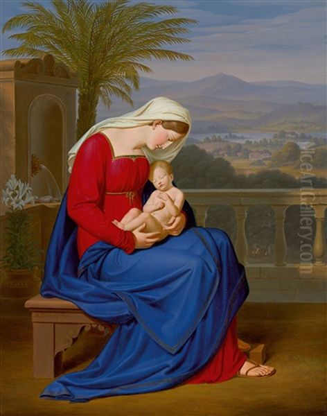 Mary With The Child Oil Painting by Heinrich Anton Dahling